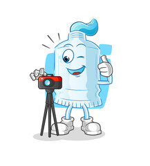 toothpaste photographer character. cartoon mascot vector