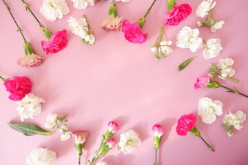 Beautiful flowers composition on pink background. flower background for Mother's day, spring event, wedding, birthday and women's day. 