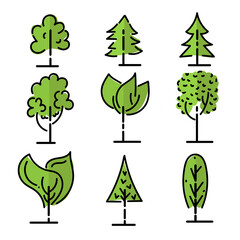 Tree icon set. Collection high quality outline symbols for web design or mobile app. Thin line signs for design logo. Vector icon.