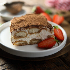 Traditional homemade tiramisu on a plate