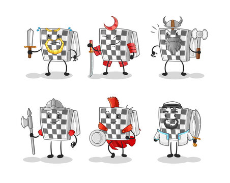 chessboard warrior group character. cartoon mascot vector