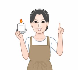 防災用ロウソクを持ったおばさん