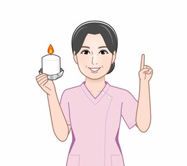 防災用ロウソクを持ったおばさん