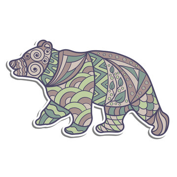 Vector bear sticker with abstract patterns