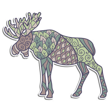 Vector moose sticker with abstract patterns