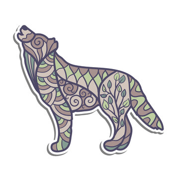 Vector wolf sticker with abstract patterns