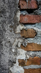 Old brick wall background, brick wall texture, structure. old broken brick, cement joints, close-up. crumbling from old age. construction, repair. concept of devastation, decline. Abstract Web Banner
