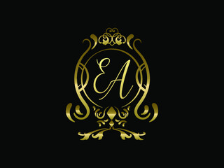 EA initial letter luxury monogram logo,elegant ornamen jewelry, emblem of love shape heart
