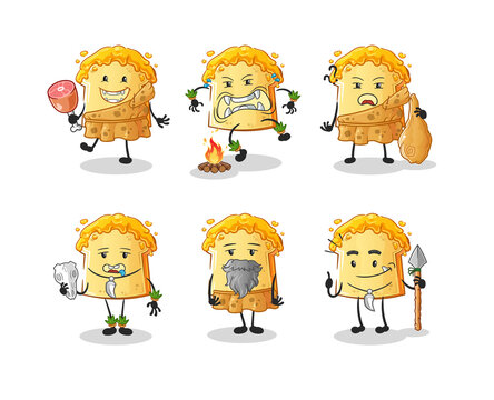 Bread With Honey Primitive Man Group Character. Mascot Vector