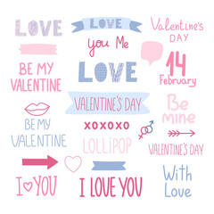 Set of love phrases. handwritten words. Lettering Valentine's Day. Romantic words of love. Vector illustration
