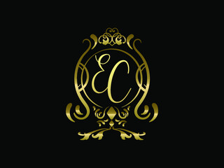 Fototapeta premium EC initial letter luxury monogram logo,elegant ornamen jewelry, emblem of love shape heart