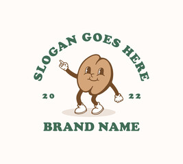 coffee bean logo cartoon mascot with retro style
