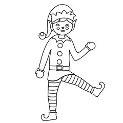 Elf boy vector illustration cartoon isolated coloring page. Little Christmas ELf, vector cartoon.