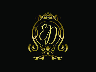 ED initial letter luxury monogram logo,elegant ornamen jewelry, emblem of love shape heart