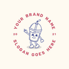 bubble tea logo mascot retro style