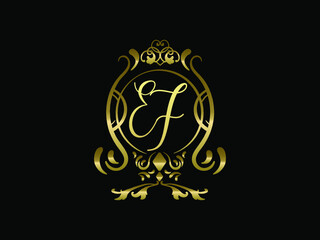 EF initial letter luxury monogram logo,elegant ornamen jewelry, emblem of love shape heart