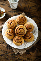Homemade cinnamon rolls on a white plate