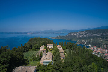 Home of Italian monks, lake garda. Monastery on the Eremo di San Giorgio hill,.Lake Garda, Italy....