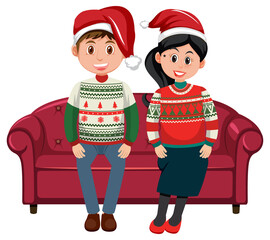 Couple man and woman wearing Christmas outfits