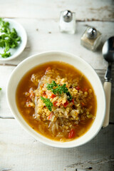 Homemade lentil soup with vegetables