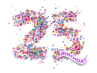 25 birthday text years colorful confetti