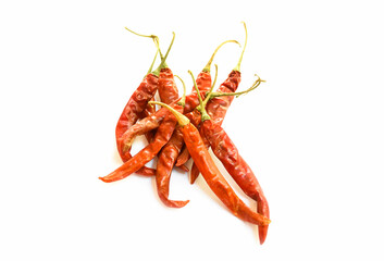Isolated asian dry red chillies pepper on a white background	