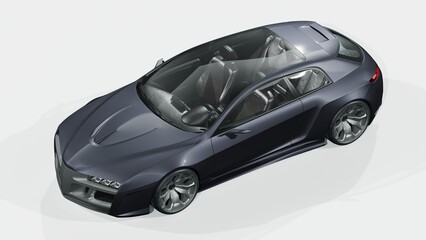 3D rendering of a brand-less generic concept car	
