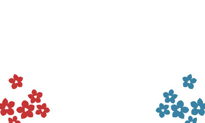 white background with flowers in the bottom corners