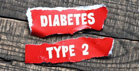 DIABETES TYPE 2 words on small red sheets of paper.