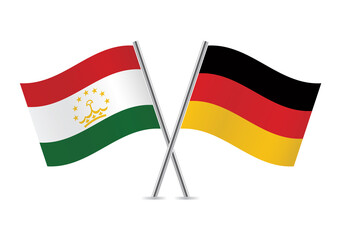 Tajikistan and Germany flags. Tajik and German flags, isolated on white background. Vector icon set. Vector illustration. 