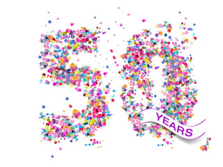 50 text years colorful confetti