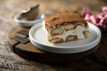 Traditional homemade tiramisu on a plate