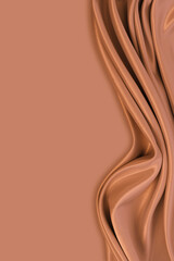 Beautiful elegant wavy beige / light brown satin silk luxury cloth fabric texture, abstract background design. Copy space. Card or banner