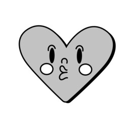 Retro 30s cartoon and comics characters faces. Traditional mascot emotions stickers. Vintage heart for trending illustration.