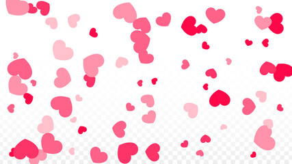 Hearts Confetti Falling Background. St. Valentine's Day pattern. Romantic Scattered Hearts Design Element. Love. Sweet Moment. Gift. Cute Element of Design for Sales or Celebration.