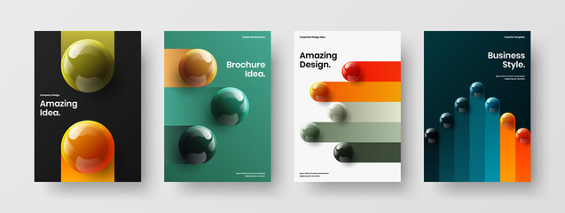 Colorful realistic balls company cover illustration collection. Simple brochure vector design layout composition.