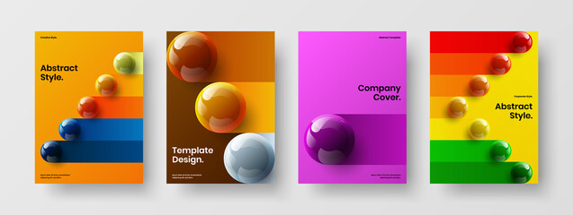 Amazing 3D spheres book cover concept collection. Colorful company brochure vector design layout bundle.