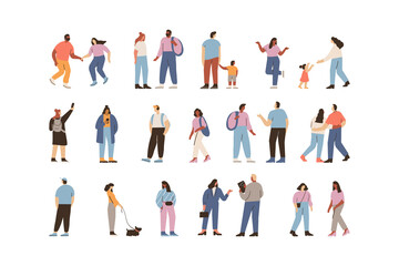Fototapeta na wymiar Crowd. Different People vector set. Male and female flat characters isolated on white background