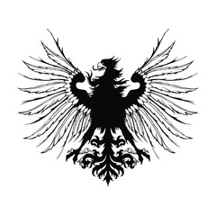 Eagle abstract sign, black on white background, vector illustration
