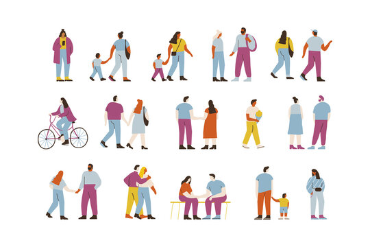 Crowd. Different People vector set. Male and female flat characters isolated on white background