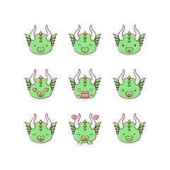 Collection of funny cute dragon emoticon characters in different emotions. Illustration
