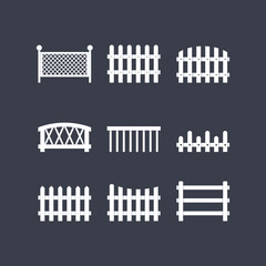 Obraz premium Set of white rural wooden fences, silhouettes fence for garden and house concepts.