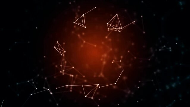 Red abstract plexus background for presentations, logo with moving elements