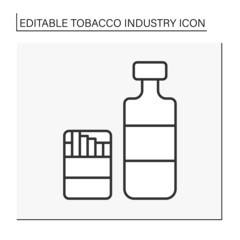  Smoking line icon. Unhealthy addictions. Pack of cigarettes and bottle of alcohol.Bad habit. Tobacco industry concept. Isolated vector illustration. Editable stroke