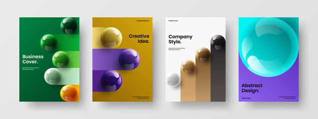Clean postcard vector design illustration bundle. Amazing realistic spheres company identity template set.