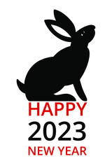 Happy 2023 new year. Symbol of 2023 year, black rabbit poster illustration. Holiday greeting card. Modern design. Chinese zodiac symbol. Calendar design. Vector card design.