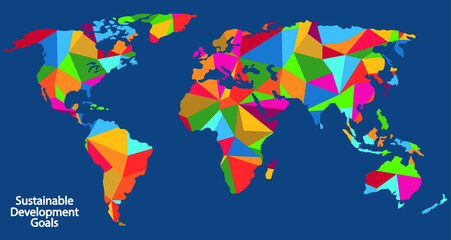 Sustainable Development Goals, Agenda 2030. World map polygon design in SDG colors. Vector illustration EPS 10, editable 