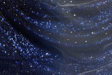Dark blue with silver stars tulle chiffon texture background