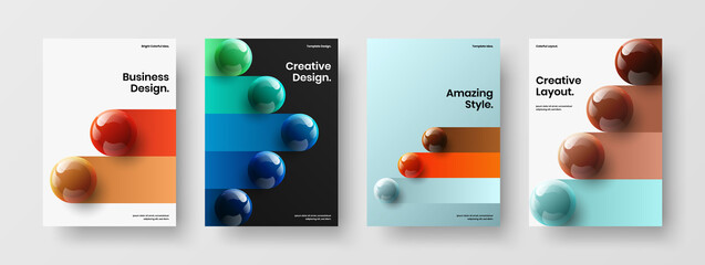 Amazing cover vector design concept collection. Unique 3D spheres postcard layout composition.