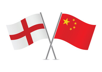England and China flags. English and Chinese flags, isolated on white background. Vector icon set. Vector illustration. 
